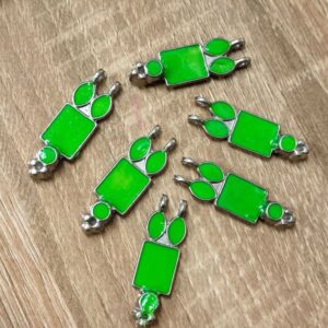 ARNAS 6 PCs PACK OF PARROT GREEN MEENAKARI SILVER PLATED OXIDIZED PENDANT