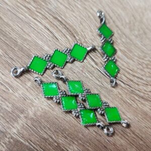 ARNAS 6 PCs PACK OF PARROT GREEN MEENAKARI SILVER PALTED OXIDIZED PENDANT