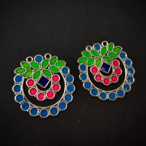 MEENAP0254- ARNAS 2 PCs PACK OF MULTI COLOR MEENAKARI SILVER PALTED DESIGNER MOTIF OXIDIZED PENDANT