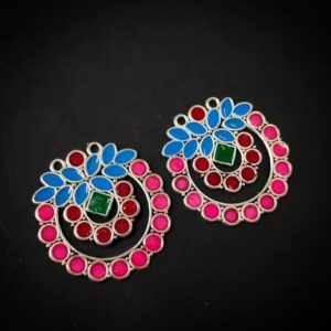 MEENAP0257- ARNAS 2 PCs PACK OF MULTI COLOR MEENAKARI SILVER PALTED DESIGNER MOTIF OXIDIZED PENDANT