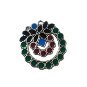 MEENAP0262- ARNAS 2 PCs PACK OF MULTI COLOR MEENAKARI SILVER PALTED DESIGNER MOTIF OXIDIZED PENDANT