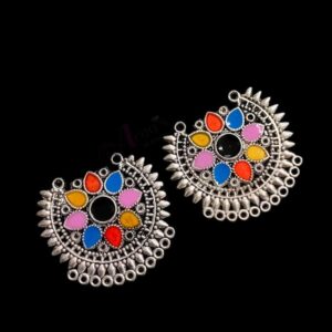 MEENAP0273- ARNAS 2 PCs PACK OF MULTI COLOR MEENAKARI SILVER PALTED DESIGNER MOTIF OXIDIZED PENDANT