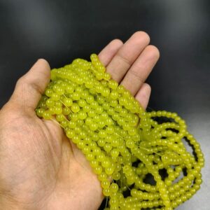 RGLASS0061 - 1 STRAND OLIVE YELLOW 6MM ROUND GLASS BEADS