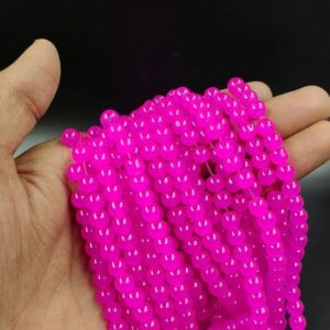 RGLASS0071 – 1 STRAND HOT PINK 6MM ROUND GLASS BEADS