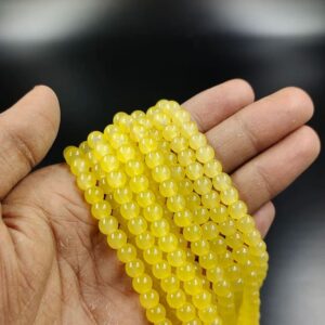 RGLASS0079 – 1 STRAND YELLOW 6MM ROUND GLASS BEADS