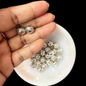 OXIBEADS0045- 50 GM PACK OF ROUND GERMAN SILVER METAL BEADS