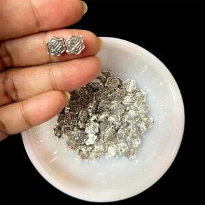 OXIBEADS0046- 50 GM PACK OF HEXAGONAL GERMAN SILVER METAL BEADS