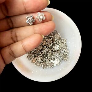 OXIBEADS0048- 50 GM PACK OF FLOWER MOTIF GERMAN SILVER METAL BEADS
