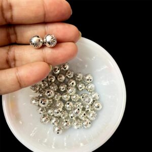 OXIBEADS0051- 50 GM PACK OF ROUND GERMAN SILVER METAL BEADS