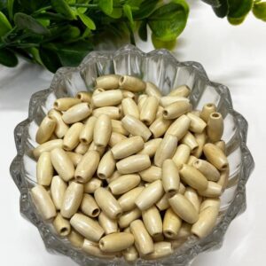 WOODEN0039- 25GM PACK OF 15MM X 7MM OVAL SHAPE OFF-WHITE WOODEN BEADS FOR BRACELETE | RAKHI MAKING (APPROX 82PCS))