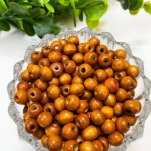 WOODEN0033- 25GM PACK OF 10MM  ROUND SHAPE LIGHT-BROWN WOODEN BEADS FOR BRACELETE | RAKHI MAKING (APPROX 77PCS))
