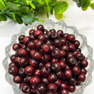 WOODEN0034- 25GM PACK OF 10MM  ROUND SHAPE DARK-BROWN WOODEN BEADS FOR BRACELETE | RAKHI MAKING (APPROX 77PCS))
