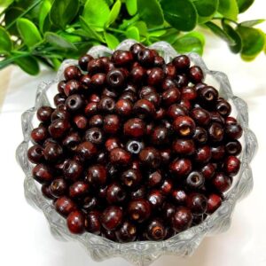 WOODEN0035- 25GM PACK OF 8MM  ROUND SHAPE DARK-BROWN WOODEN BEADS FOR BRACELETE | RAKHI MAKING (APPROX 134PCS))