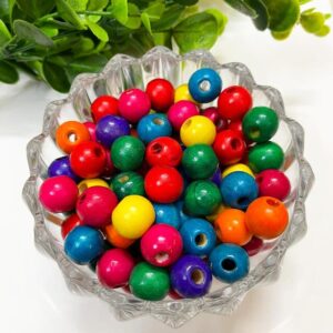 WOODEN0036- 25GM PACK OF 14MM  ROUND SHAPE MULTI COLOUR WOODEN BEADS FOR BRACELETE | RAKHI MAKING (APPROX 30PCS))