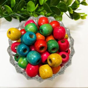 WOODEN0037- 25GM PACK OF 18MM  ROUND SHAPE MULTI COLOUR WOODEN BEADS FOR BRACELETE | RAKHI MAKING (APPROX 16PCS))