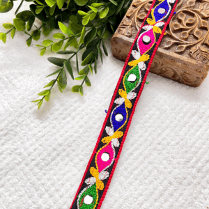 ARNAS 2.4CM WIDTH (1 METER) NAVRATRI TRADITIONAL MIRROR SETTING GAMTHI LACE | MULTICOLOR LACE FOR SAREE LAHENGA AND JEWELLERY