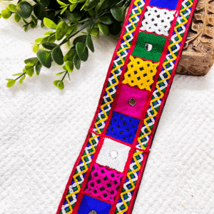 ARNAS 7 CM WIDTH (1 METER) NAVRATRI TRADITIONAL MIRROR SETTING GAMTHI LACE | MULTICOLOR LACE FOR SAREE LAHENGA AND JEWELLERY