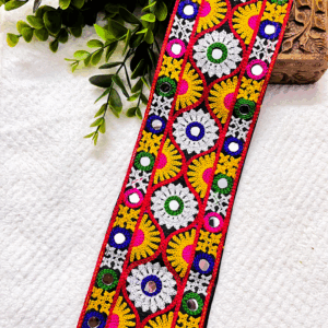 ARNAS 8.5 CM WIDTH (1 METER) NAVRATRI TRADITIONAL MIRROR SETTING GAMTHI LACE | MULTICOLOR LACE FOR SAREE LAHENGA AND JEWELLERY