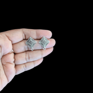 TOPs0114- 5 PAIRS PACK OF GERMAN SILVER | OXIDIZED SILVER RECTANGLE MOTIF SINGLE LOOP STUD TOP FOR EARRING MAKING
