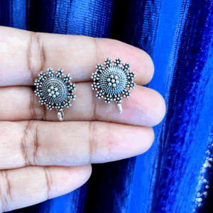 TOPs0116- 5 PAIRS PACK OF GERMAN SILVER | OXIDIZED SILVER RECTANGLE MOTIF SINGLE LOOP STUD TOP FOR EARRING MAKING