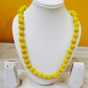 1LDORI06- ARNAS 1 PC PACK OF SINGLE LAYER FABRIC AND BEADS YELLOW TASSEL | DORI FOR JEWELLERY MAKING