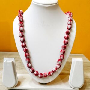 1LDORI07- ARNAS 1 PC PACK OF SINGLE LAYER FABRIC AND BEADS RED-WHITE GAMCHHA PRINT TASSEL | DORI FOR JEWELLERY MAKING