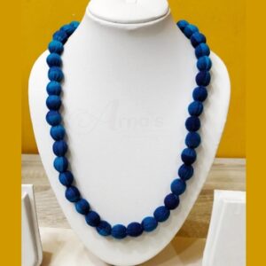 1LDORI12- ARNAS 1 PC PACK OF SINGLE LAYER FABRIC AND BEADS BLUE PRINTED TASSEL | DORI FOR JEWELLERY MAKING