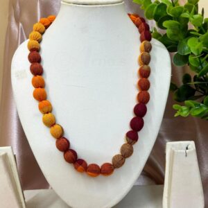 1LDORI13- ARNAS 1 PC PACK OF SINGLE LAYER FABRIC AND BEADS YELLOW-ORANGE-MAROON TASSEL | DORI FOR JEWELLERY MAKING