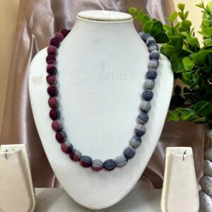 1LDORI14- ARNAS 1 PC PACK OF SINGLE LAYER FABRIC AND BEADS GRAY-MAROON TASSEL | DORI FOR JEWELLERY MAKING