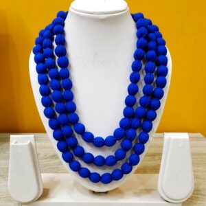 3LDORI04- ARNAS 1 PC PACK OF THREE LAYER FABRIC AND BEADS ROYAL BLUE TASSEL | DORI FOR JEWELLERY MAKING