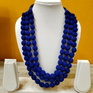 3LDORI05- ARNAS 1 PC PACK OF THREE LAYER FABRIC AND BEADS DARK BLUE TASSEL | DORI FOR JEWELLERY MAKING