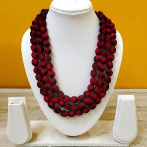 3LDORI07- ARNAS 1 PC PACK OF THREE LAYER FABRIC AND BEADS BLACK-RED CHECKS TASSEL | DORI FOR JEWELLERY MAKING