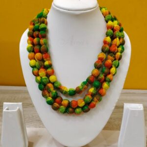 3LDORI08- ARNAS 1 PC PACK OF THREE LAYER FABRIC AND BEADS GREEN-RED-YELLOW TASSEL | DORI FOR JEWELLERY MAKING