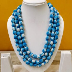 3LDORI13- ARNAS 1 PC PACK OF THREE LAYER FABRIC AND BEADS BLUE-WHITE TASSEL | DORI FOR JEWELLERY MAKING