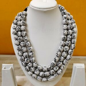 3LDORI17- ARNAS 1 PC PACK OF THREE LAYER FABRIC AND BEADS WHITE-BLACK SCRIPTING TASSEL | DORI FOR JEWELLERY MAKING