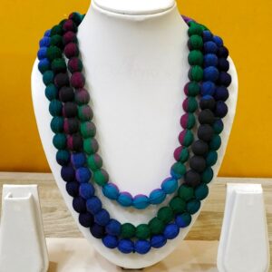 3LDORI18- ARNAS 1 PC PACK OF THREE LAYER FABRIC AND BEADS BLUE-GREEN TASSEL | DORI FOR JEWELLERY MAKING