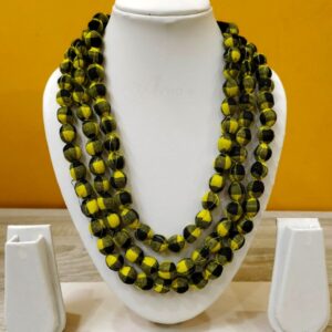 3LDORI19- ARNAS 1 PC PACK OF THREE LAYER FABRIC AND BEADS BLACK-YELLOW TASSEL | DORI FOR JEWELLERY MAKING