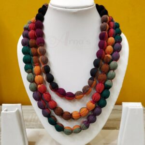 3LDORI20- ARNAS 1 PC PACK OF THREE LAYER FABRIC AND BEADS GREEN-YELLOW-RED MULTICOLOR TASSEL | DORI FOR JEWELLERY MAKING