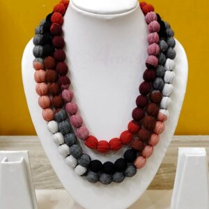 3LDORI21- ARNAS 1 PC PACK OF THREE LAYER FABRIC AND BEADS GRAY-MAROON MULTICOLOR TASSEL | DORI FOR JEWELLERY MAKING