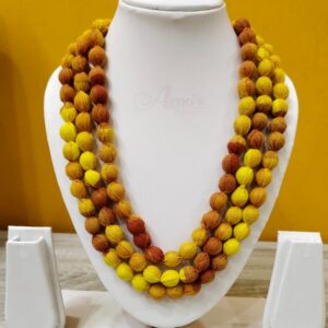 3LDORI22- ARNAS 1 PC PACK OF THREE LAYER FABRIC AND BEADS YELLOW-BROWN MULTICOLOR TASSEL | DORI FOR JEWELLERY MAKING