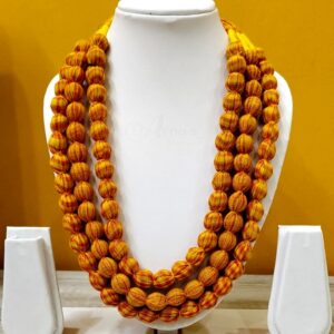 3LDORI25- ARNAS 1 PC PACK OF THREE LAYER FABRIC AND BEADS YELLOW-RED CHECK TASSEL | DORI FOR JEWELLERY MAKING