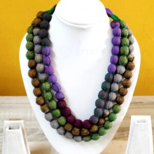 3LDORI36- ARNAS 1 PC PACK OF THREE LAYER FABRIC AND BEADS PURPLE-GREEN-GRAY TASSEL | DORI FOR JEWELLERY MAKING