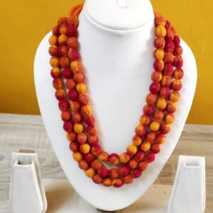 3LDORI38- ARNAS 1 PC PACK OF THREE LAYER FABRIC AND BEADS RED-YELLOW TASSEL | DORI FOR JEWELLERY MAKING