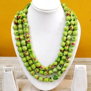 3LDORI39- ARNAS 1 PC PACK OF THREE LAYER FABRIC AND BEADS GREEN PRINTED TASSEL | DORI FOR JEWELLERY MAKING