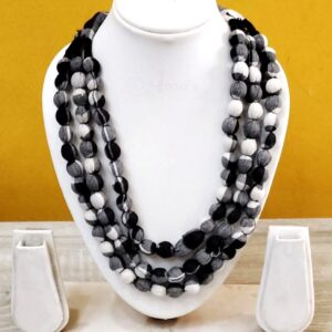 3LDORI41- ARNAS 1 PC PACK OF THREE LAYER FABRIC AND BEADS BLACK-WHITE CHECKS TASSEL | DORI FOR JEWELLERY MAKING