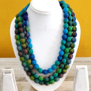 3LDORI42- ARNAS 1 PC PACK OF THREE LAYER FABRIC AND BEADS BLUE-GREEN-BROWN TASSEL | DORI FOR JEWELLERY MAKING