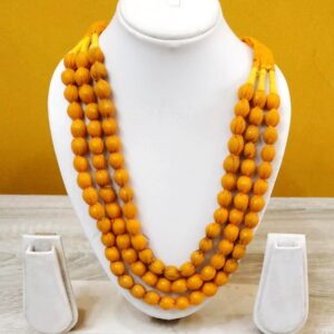 3LDORI45- ARNAS 1 PC PACK OF THREE LAYER FABRIC AND BEADS DARK YELLOW TASSEL | DORI FOR JEWELLERY MAKING