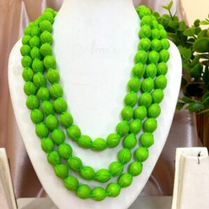 3LDORI47- ARNAS 1 PC PACK OF THREE LAYER FABRIC AND BEADS LIGHT GREEN TASSEL | DORI FOR JEWELLERY MAKING