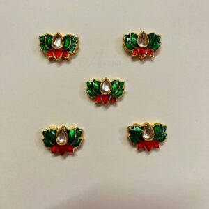 ECHARMS0185-ARNAS 4 PCS PACK OF GREEN-RED LOTUS MOTIF KUNDAN BEADS FOR JEWELLERY | BRACELETE | RAKHI MAKING