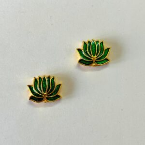 ECHARMS0195- ARNAS 2 PCS PACK OF DARK GREEN LOTUS MOTIF KUNDAN BEADS FOR JEWELLERY | BRACELETE | RAKHI MAKING